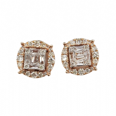 Baguette Diamond Earrings 1.05ct 14k Rose Gold