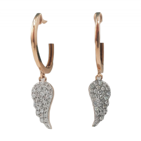 Diamond Wing Dangle Earrings 0.31ct Rose Gold