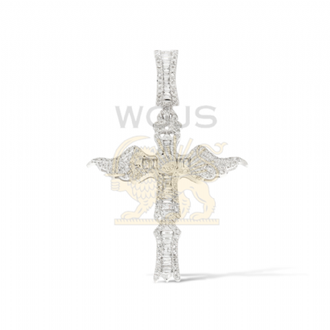 Baguette Diamond Cross Pendant 0.86 ct. 14k White Gold