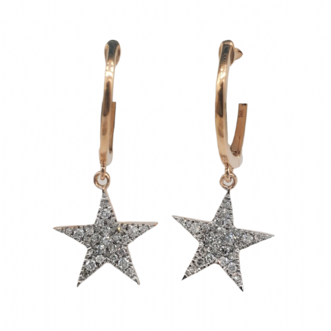 Diamond Star Dangle Earrings 0.31ct 14K Rose Gold
