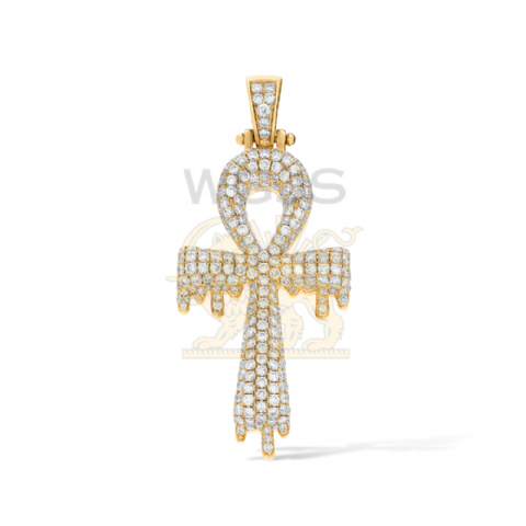Diamond Drip Ankh Cross 3.56 ct. 10k Yellow Gold