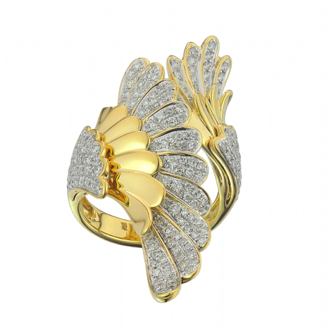 Diamond Peacock Ring 1.18 ct. 14K Yellow Gold