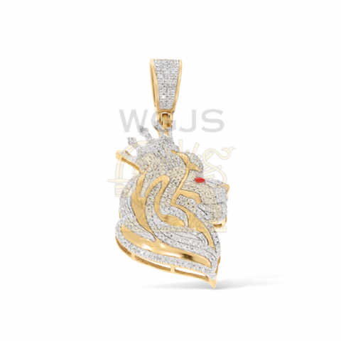 Diamond Lion Head Crown Side Profile Pendant 0.60 ct. 10k Yellow Gold