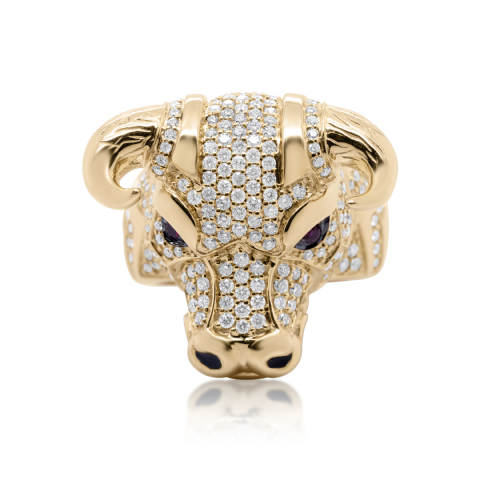 Diamond Bull's Head Ring 2.50 ct. 10K Yellow Gold