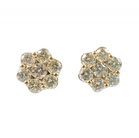 Diamond Flower Earrings 0.44ct 14K Yellow Gold
