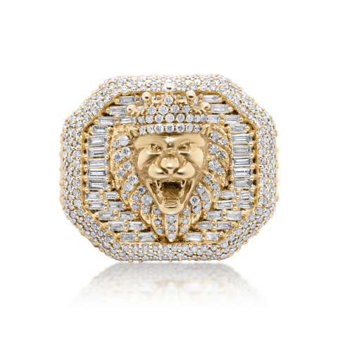 Diamond Lion Head Ring 3.32 ct. 14K Yellow Gold