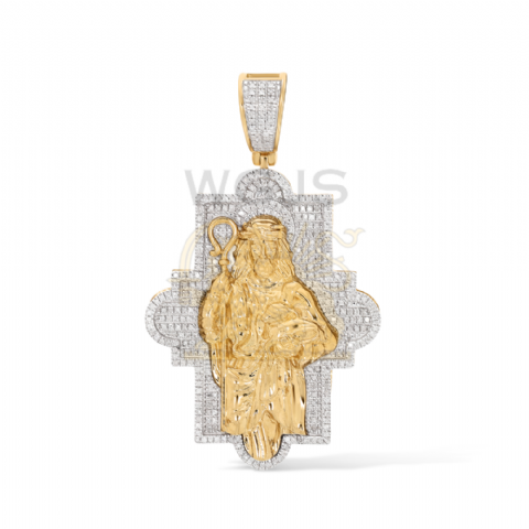 Diamond Jesus the Good Sheppard Pendant 0.56 ct. 10K Yellow Gold