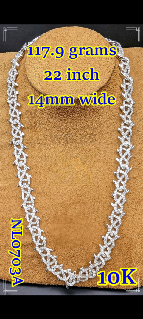 Diamond Thorn Pattern Necklace 11.00 ct. 10k White Gold 14 mm 22 inch