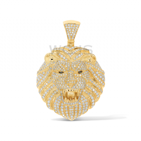 Diamond Lion Head Pendant 2.75ct. 10k Yellow Gold