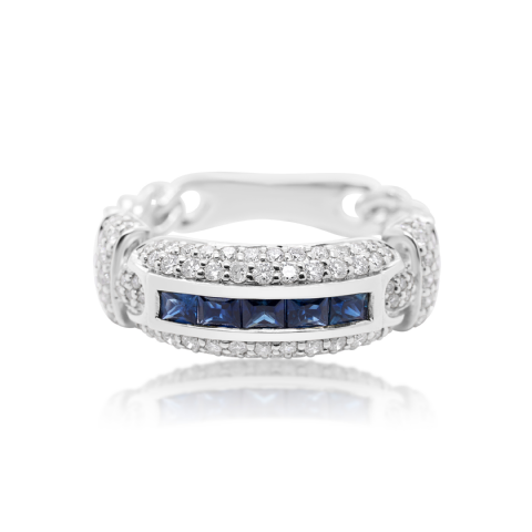 Diamond and Sapphire Ring 2.75 ct. 14K White Gold