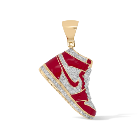 Diamond Sneaker with Red Enamel Pendant 0.60 ct. 10K Yellow Gold