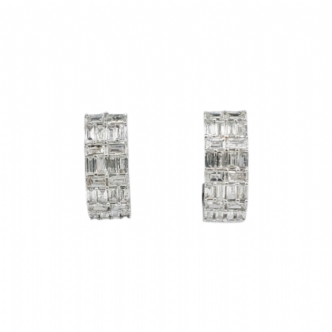 Baguette Diamond Huggies Earrings 0.35ct 14K White Gold