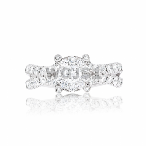 Diamond Engagement Ring 1.66 ct. Criss Cross Pattern Setting 14k White Gold