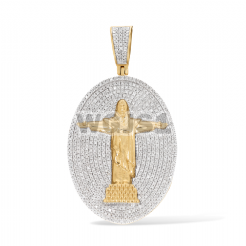 Christ The Redeemer Oval Diamond Pendant 1.15 ct. 10k Yellow Gold