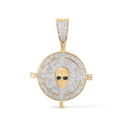 Diamond Skull Head Compass Medallion 0.59 ct. 10k Yellow Gold