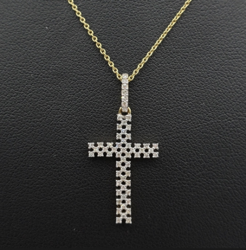 Diamond Cross with Gold Chain 0.35ct 14K Yellow Gold
