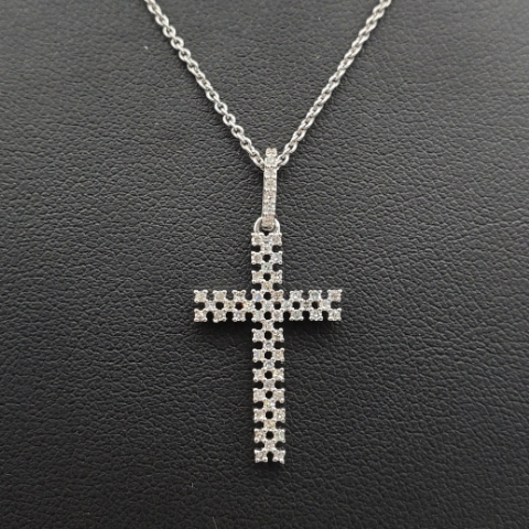 Diamond Cross with Gold Chain 0.35ct 14K White Gold