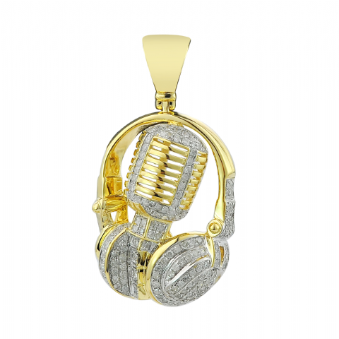 Diamond Headphone Microphone Pendant 0.84 ct. 10K Yellow Gold