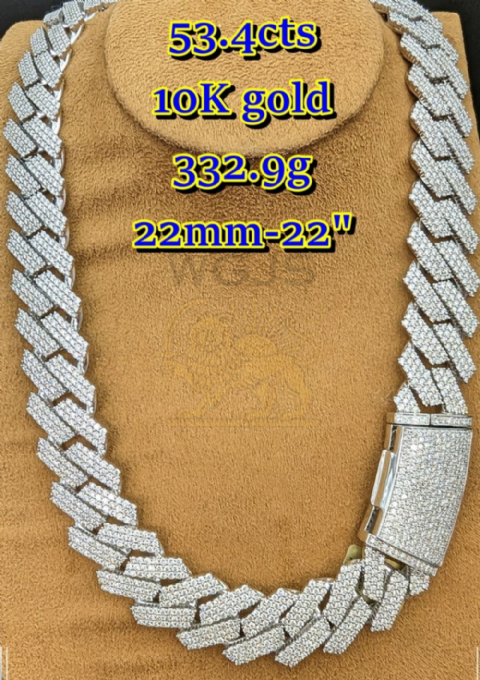 10K White Gold Miami Cuban chain with 53.4 CTS  diamonds, 332.9 GRMS, 22