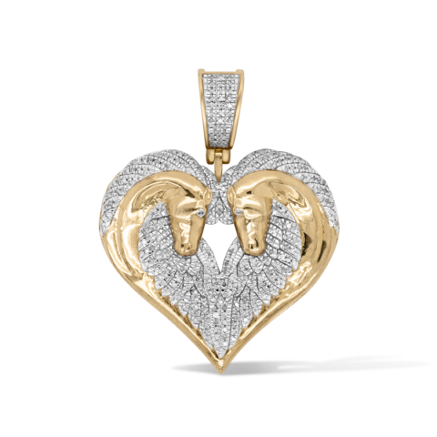 Diamond Horse Heads Heart pendant 0.42 ct. 10K Yellow Gold