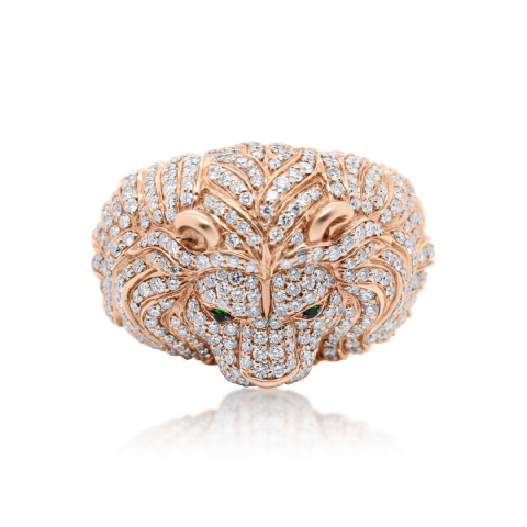 Diamond Lion Head Ring 4.56 ct. 14K Rose Gold
