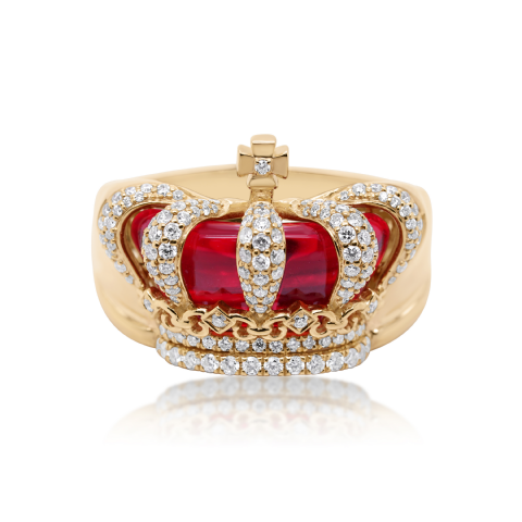 Diamond Red Crown Ring  0.78 ct. 10K Yellow Gold