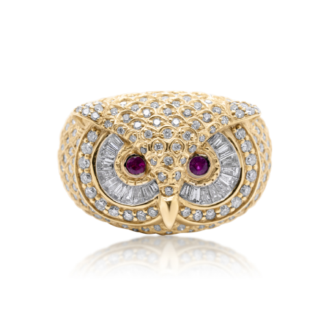 Diamond Owl Ring 2.10 ct. 10K Yellow Gold