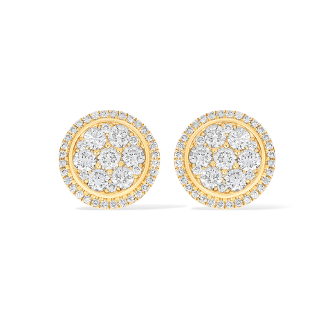 Diamond Round Cluster in Halo Setting Earrings 0.84 ct. 14k Yellow