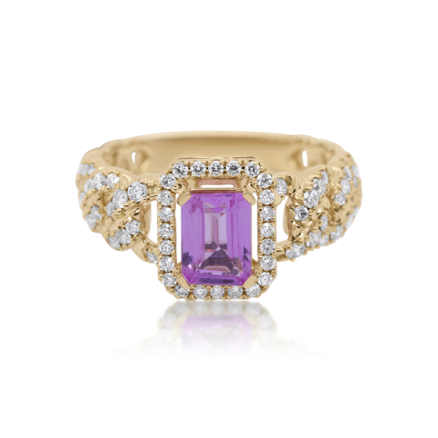 Diamond Ring 0.55 ct. 14K Yellow Gold Pink Center Stone