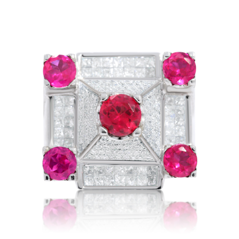Diamond and Ruby Ring  8.36 ct. 14K White Gold