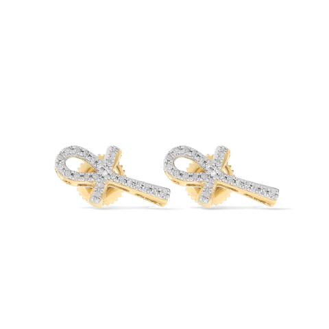 Ankh Egyptian Cross Diamond Earrings 0.11 ct. 10k Yellow Gold