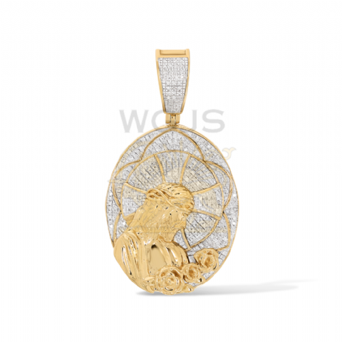 Diamond Jesus Oval Shaped Medallion 0.43 ct. 10k Yellow Gold