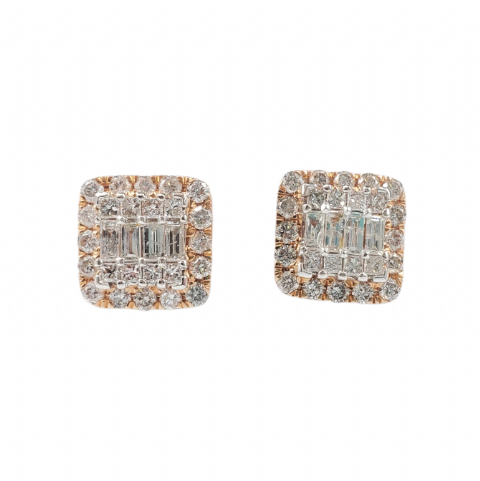 Baguette Diamond Square Earrings 1.30ct 14k Rose Gold