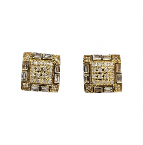 Baguette Diamond Square Earrings 0.24ct 10k Yellow Gold