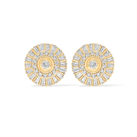 Round Baguette Diamond Earrings 0.45 ct. 14k Yellow Gold