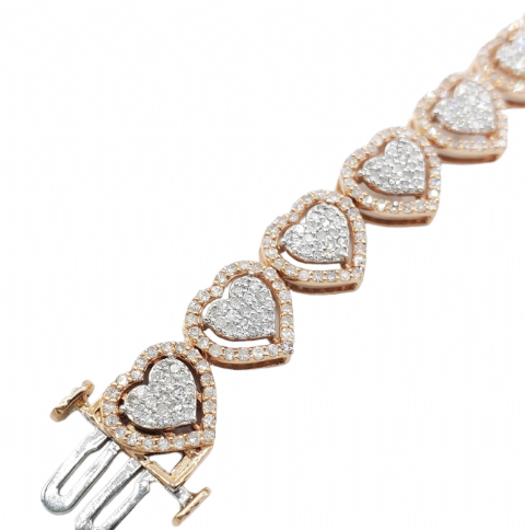 Diamond Heart Bracelet 3.91ct 14K Rose Gold