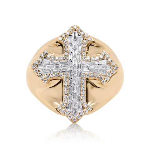 Diamond Cross Ring 0.95 ct. 14K Yellow Gold