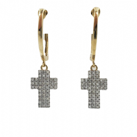 Diamond Cross Dangle Earrings 0.31ct 14K Yellow Gold