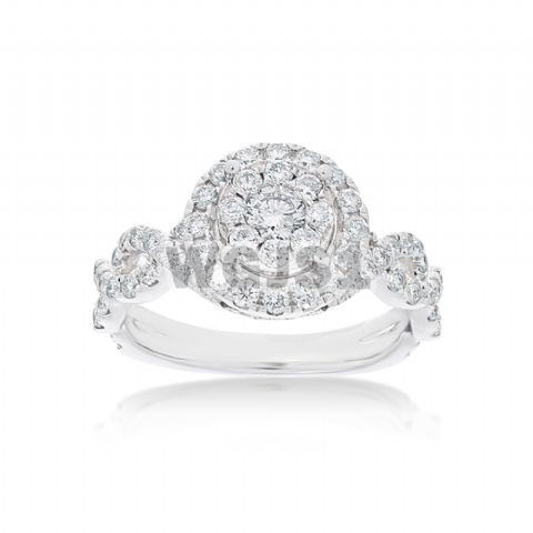 Diamond Engagement Ring Round Halo Design 1.10 ct. 14k White Gold