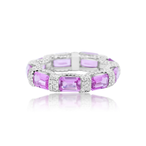 Diamond and Pink Sapphire Ring 2.55 ct. 14K White Gold