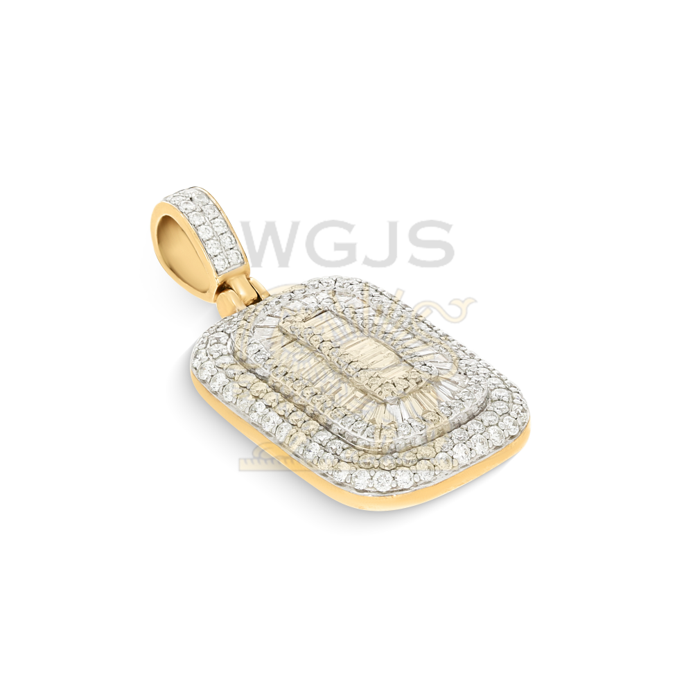 Rounded Rectangle Round and Baguette Diamond Pendant 2.30 ct. 10k Yellow Gold