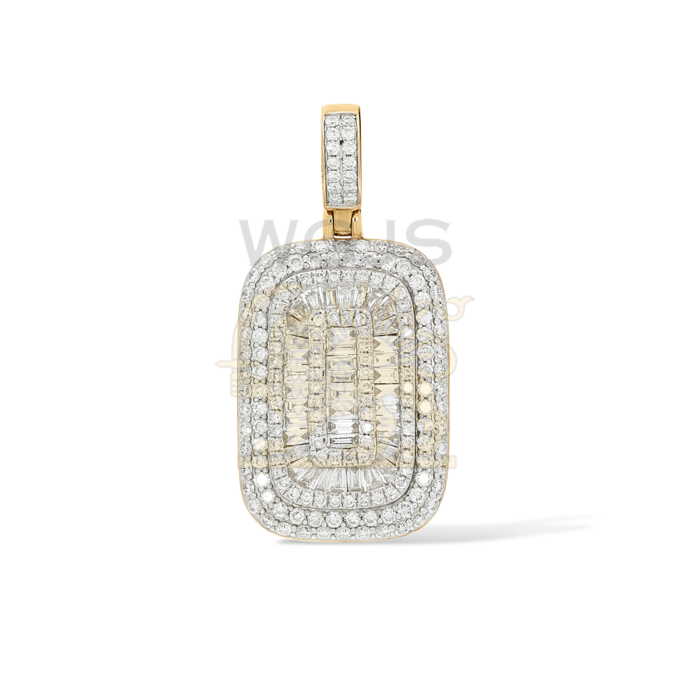 Rounded Rectangle Round and Baguette Diamond Pendant 2.30 ct. 10k Yellow Gold