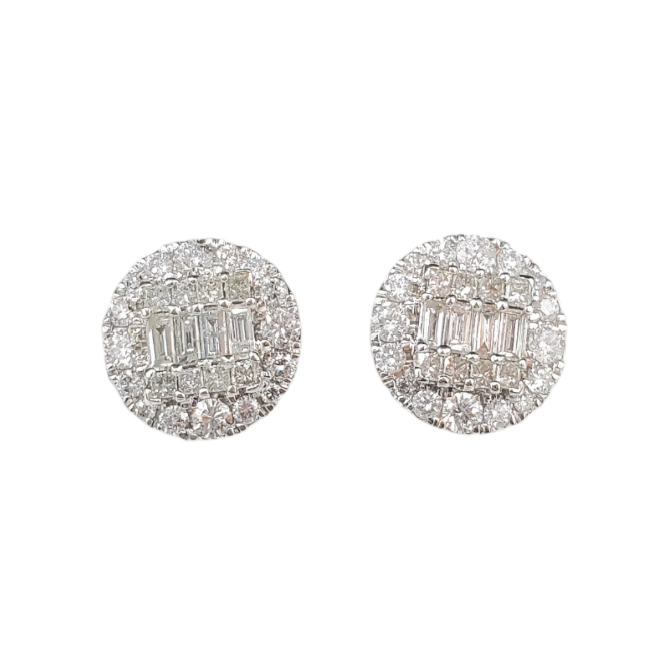 Baguette Diamond Circle Earrings 1.30ct 14K White Gold