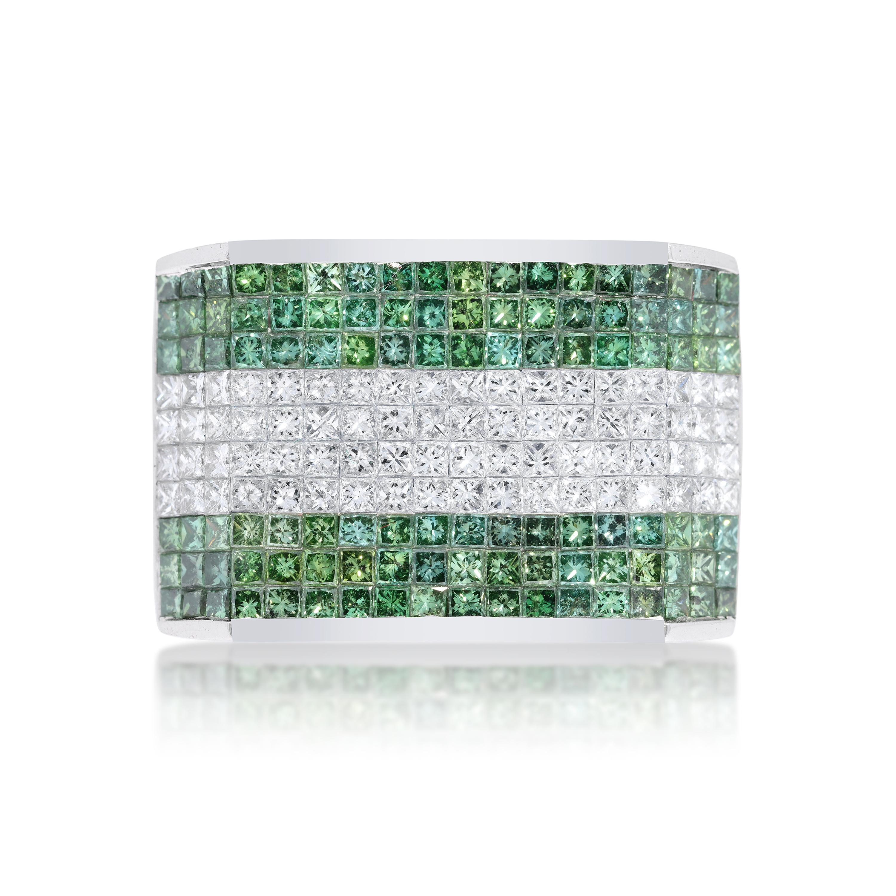 White and Green Princess Cut Diamond Ring 6.40 ct. 14K White Gold