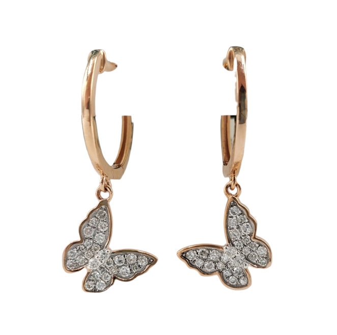 Diamond Butterly Dangle Earrings 0.33ct 14K Rose Gold