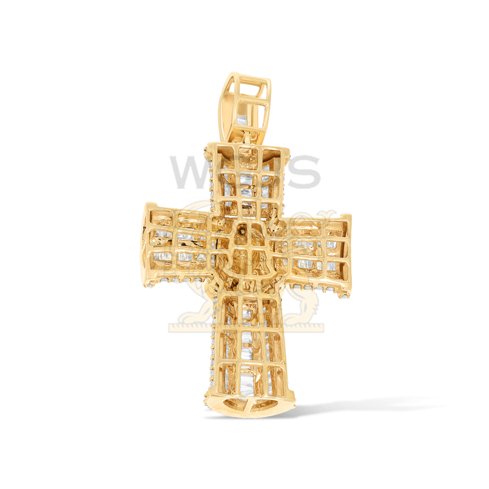 Baguette Diamond Cross Pendant with Enamel 3.85 ct. 14k Yellow Gold