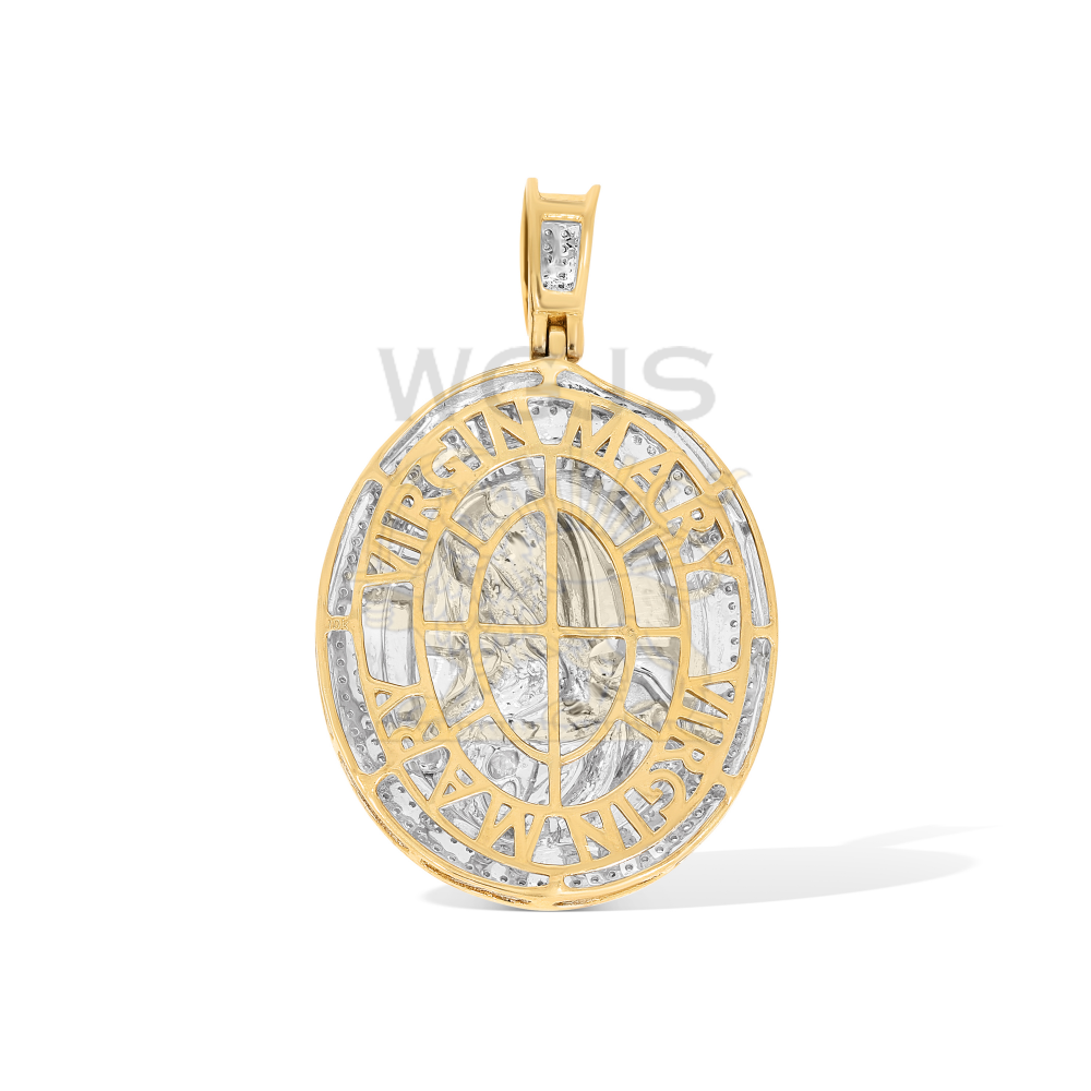 Diamond Mother Mary Oval Medallion Pendant 0.41 ct. 10k Yellow Gold
