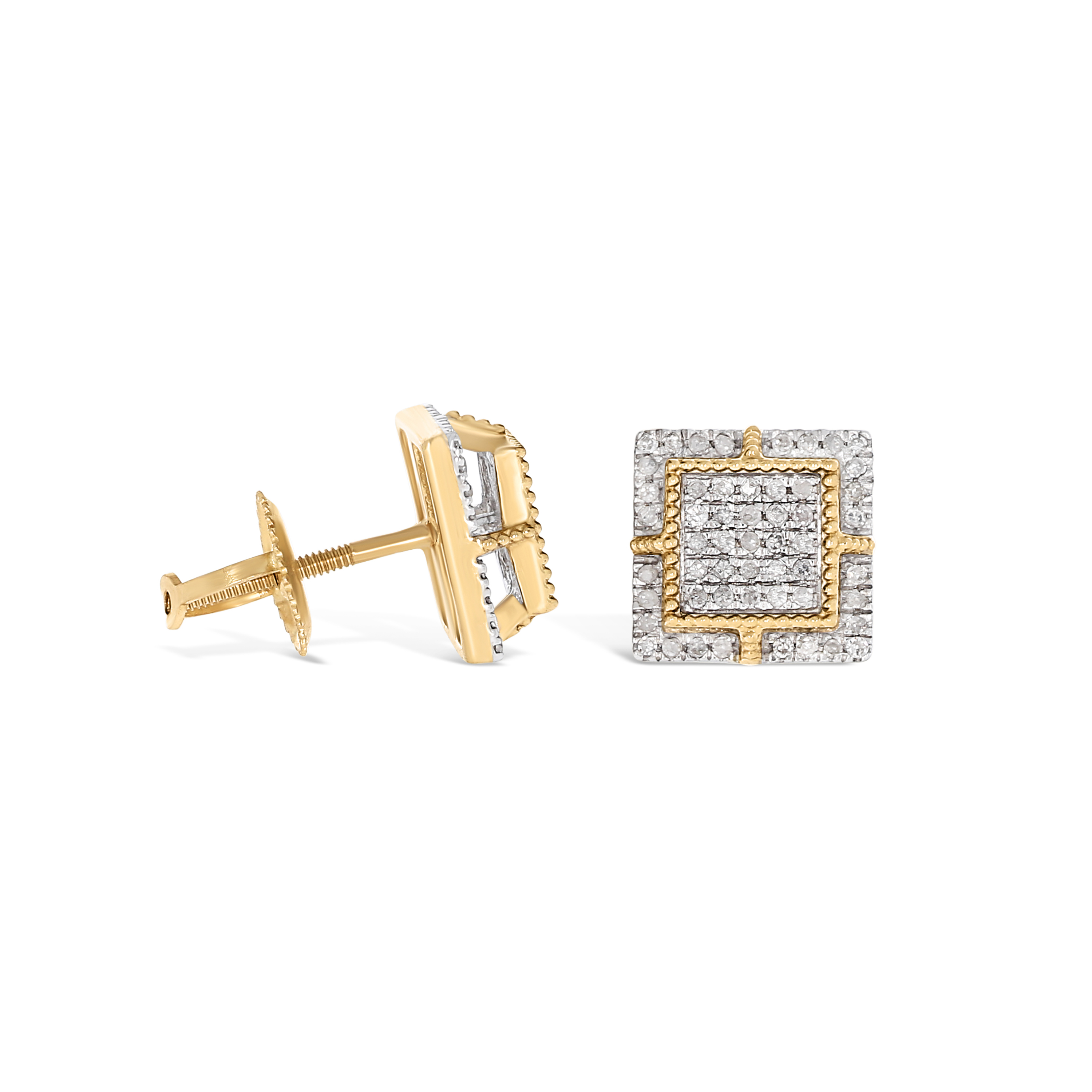 Diamond Earrings Square Design 0.26 ct. 10k Yellow Gold