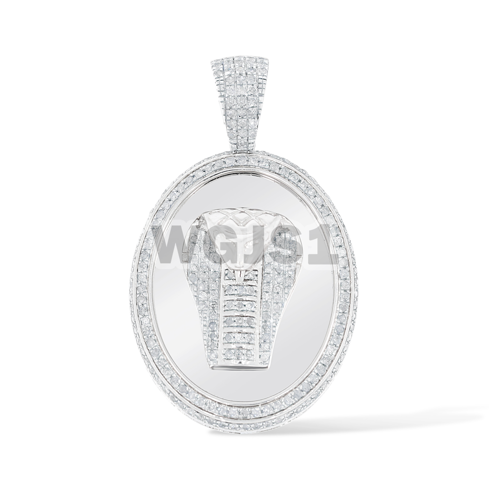 Diamond Cobra Head Oval Shaped Medallion 0.40 ct. 14k White Gold