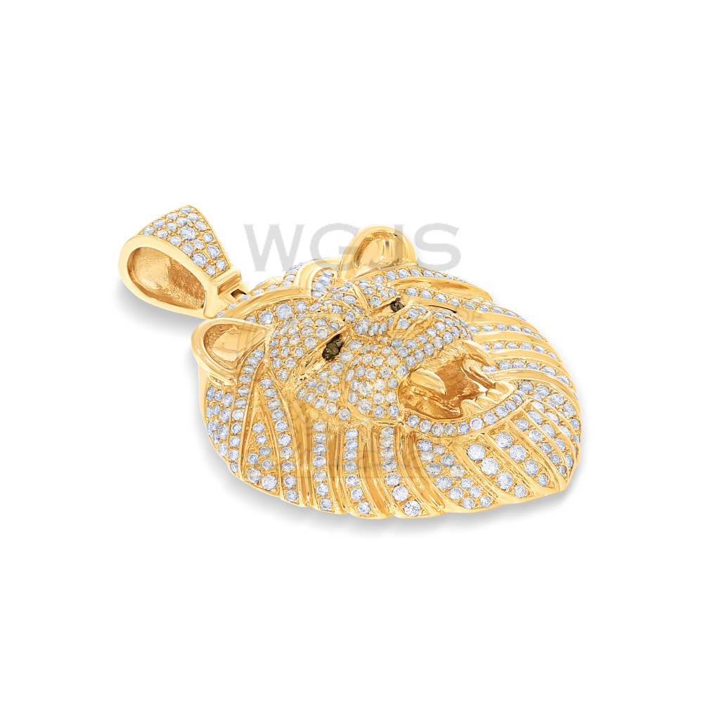 Diamond Lion Head Pendant 2.00 ct. 14k Yellow Gold